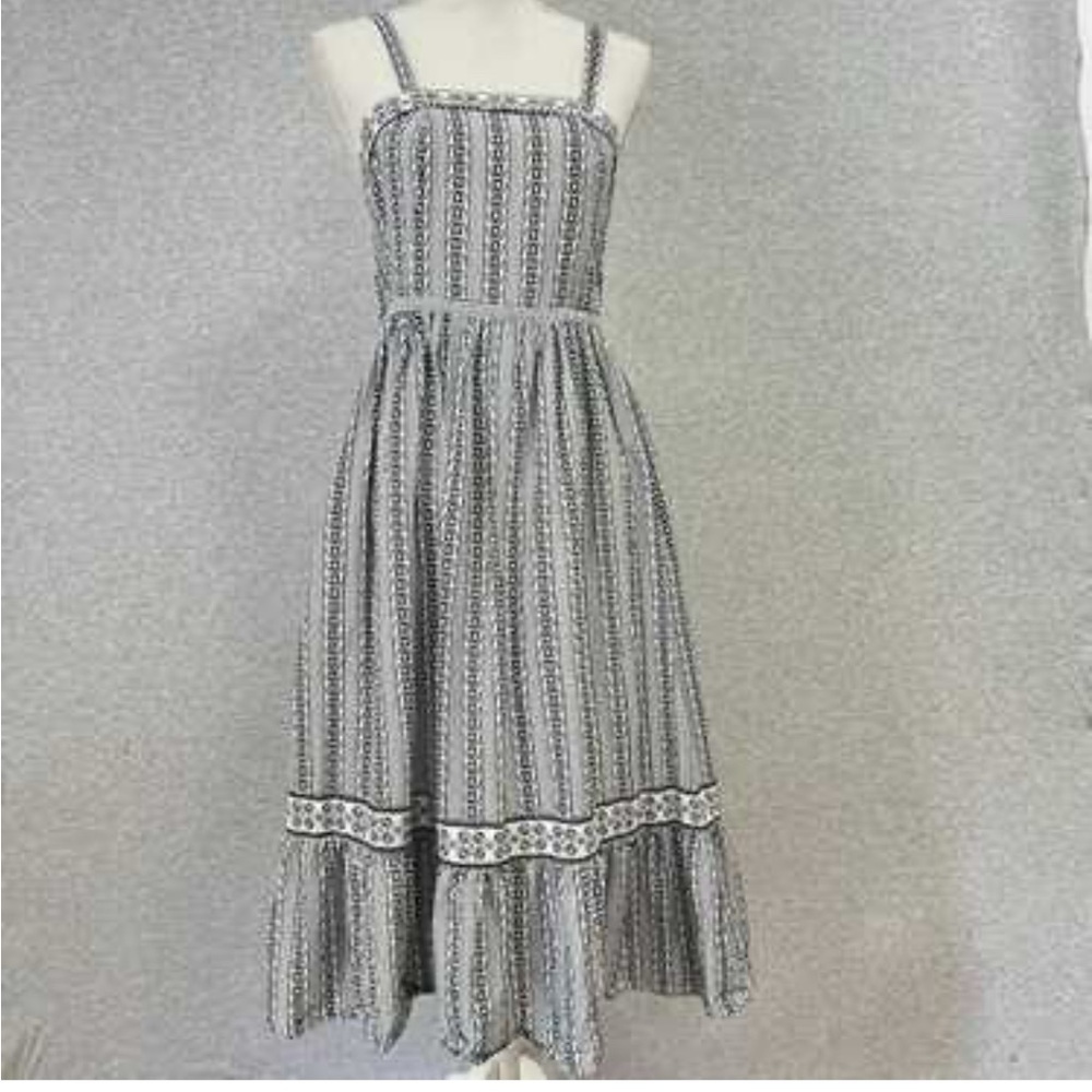 Elegant Black Blue & White Striped Dress